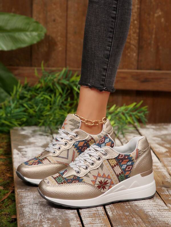 1 Pair Color Block Patchwork Casual Lace-Up Sneakers, Versatile Outdoor Wear For Autumn/Winter