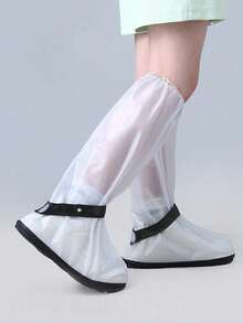 [拉链处防水层带夜间反光条]高帮摩托车鞋套 - 防水 PVC 雨靴，防滑鞋底，可在潮湿条件下安全骑行，摩托车装备高帮靴