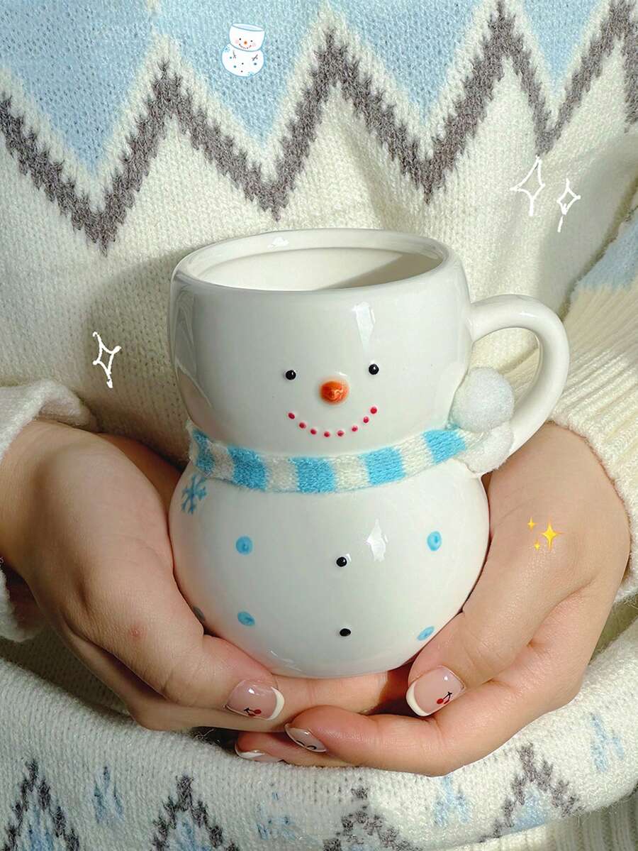 12盎司陶瓷雪人围巾杯，可爱的节日咖啡杯，适合舒适的冬季热巧克力、咖啡、牛奶、拿铁、摩卡、卡布奇诺、圣诞家居装饰、节日餐具、圣诞礼物 - 彩色 - 查看 1