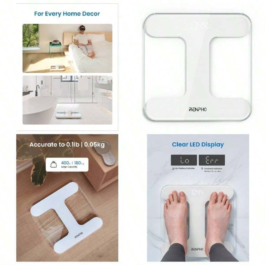 Bscula de bao para peso corporal, bscula de pesaje para personas, bscula corporal con pantalla brillante, ms precisa hasta 0.01 libras, bateras incluidas, capacidad de 400 lbs180 kg, - blanco - Ver 1