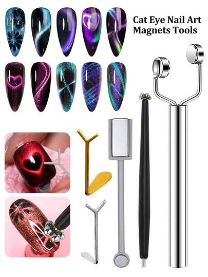 Beautizon Nailartlab 美甲多功能猫眼效果美甲磁铁套装，UV 凝胶猫眼设计美甲产品，易设计法式猫眼形状，专业沙龙凝胶抛光美甲工具美甲沙龙必备美容初学者配件