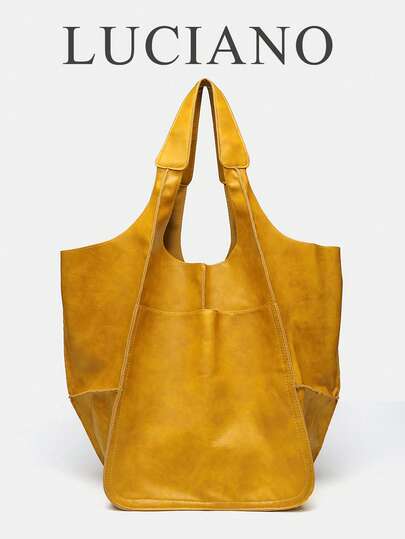 New Autumn/Winter Fashion Extra Large Capacity Handbag, Women's Niche One Shoulder Portable Retro Big Bag, Simple Casual Commute Travel Shopping Tote, Leisure Travel Luggage Underarm Bag, Multi-Functional Multi-Color, Yellow