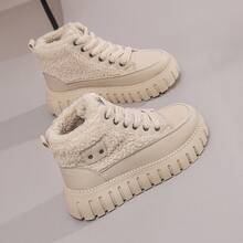女士羊毛雪地运动鞋，舒适保暖冬靴，高帮女士冬季羊毛雪地靴 - 卡其色 - 查看 7