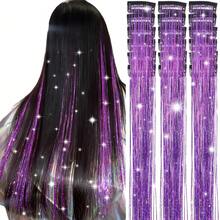 Tím Kẹp Dây nhiều màu sáng bóng Tóc 20 Inch Long lanh Tinsel Nối tóc Bộ dụng cụ Lấp lánh Nàng tiên Phụ kiện tóc Đối với phụ nữ Cô gái , Đầy màu sắc Dây nhiều màu sáng bóng Tóc Kẹp Ins Gia hạn Với Mặt Ngọc - Màu tím - Xem 4