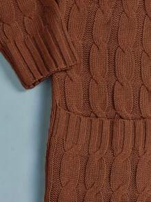 Plus Size Women V-Neck Long Sleeve Solid Color Cable Knit Cardigan, Autumn/Winter - Coffee Brown - View 4