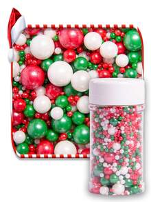 Christmas Sprinkles, Multicolored Pearls For Cake Decorating, Snow Flower Sprinkles For Baking, Pearls Jimmies Mix, Cake Topper Ice Cream Cupcake Cookie Toppings Dessert Decorations, Christmas Winter Party Supplies