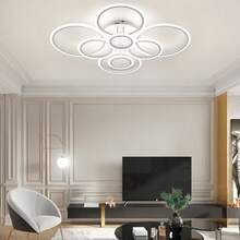 Modern Interlocking Ring LED Ceiling Light, 6/8 Rings Optional, 3 Color Dimmable, Gold Black White, Flush Mount Lamp For Living Room Bedroom Indoor Home Decor - 彩色 - 查看 5