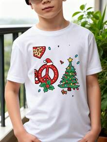 Playeras de niño Señal de paz, Árbol de Navidad, Porción de pizza tops para adolescentes blusas para adolescentes Regalos navideños Camisetas de niña Camisetas navideñas Camiseta de Halloween para niñas Camisetas para niños y niñas La tela es suave, transpirable y cómoda, hecha de puro - Blanco - Ver 1