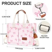Pink Bow Tote Bag,Multi-Pocket Shoulder Bag For Women,Convertible Handbag For Crossbody/Shoulder Use,Suitable For Work And Commuting,Large Capacity,Portable,Classic Casual,Business Casual,For Teen Girls,Female College Students,White-Collar People,Perfect For Work,Back To School,Middle School,High School,College,Vacation,Fashion Tote Bag - 粉紅色蝴蝶結 - 查看 5