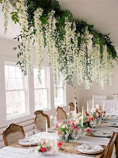 1 peça de videira de glicínia artificial, guirlanda de flores de glicínia branca, guirlanda de flores de glicínia de seda, flores de glicínia falsas, flores de plástico, para decoração interna e externa, decoração de pátio de jardim, decoração de sala de casa, decoração de parede, decoração de arco, decoração de varanda, decoração de festa de aniversário de casamento