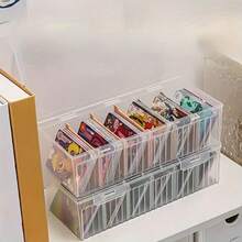 透明多隔层卡片整理盒，带翻盖 - 耐用 PET 塑料材质，用于存放游戏卡、名片和桌面配件 | 透明设计，方便查看 | 非常适合家庭办公室和游戏设置、卡片收纳盒、桌面配件支架、时尚外观、可见隔层设计、工艺品（卡片）整理、有序工作区、展示卡夹、学生 - 彩色 - 查看 8