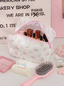 绗缝荷叶边奶油色化妆包蝴蝶结化妆包带格子衬里樱桃图案化妆包化妆品收纳袋，大容量化妆包，洗漱用品收纳袋，储物袋，零钱包，卫生巾袋口红储物袋旅行护理皮肤储物袋荷叶边化妆袋铅笔盒，旅行包，印花玫瑰图案化妆包，方格化妆包，旅行洗漱用品储物袋，美容工具储物袋，学生文具储物袋化妆包墨水方格手持化妆包用于婚礼礼物伴娘礼物生日礼物，圣诞礼物，朋友礼物学校用品盒，小屋旅行包母亲节礼物春季包