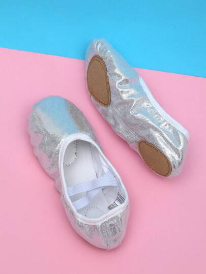 Children's Indoor Training Shoes, Dance Performance Shoes, All Season, Glossy, Dirt-Resistant, Wear-Resistant, Full Elastic Fabric, Soft Sole, Comfortable, Wear-Resistant, Elastic Band, No Lace Ballet Dance Shoes