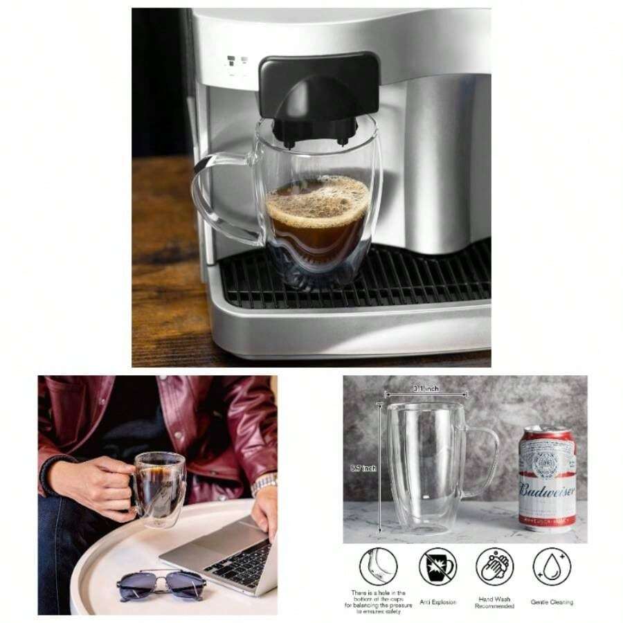 - Tazas de caf de cristal de doble pared con asa, vidrio de caf aislado, tazas de caf transparente, tazas de caf de cristal, tazas de caf con tapa, tazas de t, tazas de caf con leche, vasos de bebidas, resistentes al calor, 2 unidades
