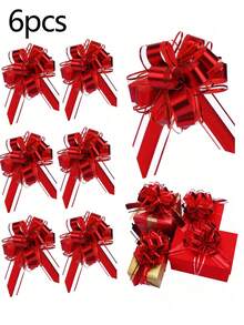 6个装拉花蝴蝶结礼品包装拉花丝带蝴蝶结，节日礼物大号丝带拉花红色拉花 - 可重复使用的生日丝带蝴蝶结，用于包装盒子和装饰品，礼品包装婚礼篮生日派对礼品盒和鲜花装饰，节日圣诞节礼物装饰，完美的节日派对礼物装饰 - 彩色 - 查看 8