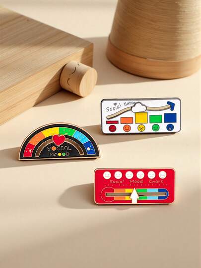 1/3 件情绪变换能量胸针，个性化滑动社交电池金属徽章，彩色表情别针装饰，适用于衣服、背包