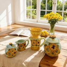 Handpainted Ceramic Classic Oil Painting Series - Vase, Canister, Sugar & Creamer, Coffee Filter Cup, Teapot, Butter Dish, Home & Kitchen Tabletop Decor, Gifts (Starry Sky, Sunflower, Iris)