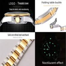 PROKING 1pc 40mm Men's Fashion Wrist Watch, Luxury Dual Calendar Quartz Watch, Business & Sport Style, Stainless Steel 304 Case, Stainless Steel Strap, 3ATM Waterproof, Luminous Display, Battery Powered, Suitable For Daily Decoration, Perfect Gift For Valentine's Day, Christmas, Father's Day - Gold - View 9