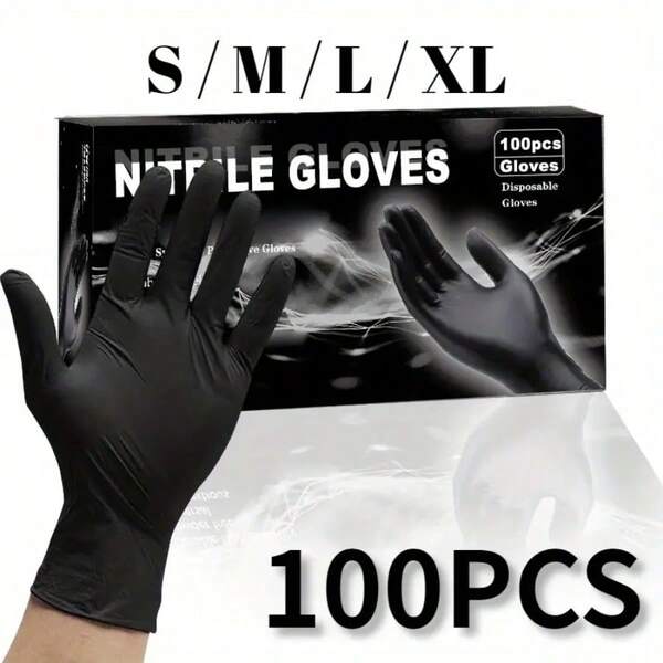 50/100 Stück schwarze Nitril-Handschuhe - Einweg-Wasserdichte Küchen-Reinigungshandschuhe, latexfrei, geeignet für den Innen- und Außenbereich, Geschirrspülen, Haushaltsreinigung, Tätowieren, Haarfärben und Verwendung im Schönheitssalon