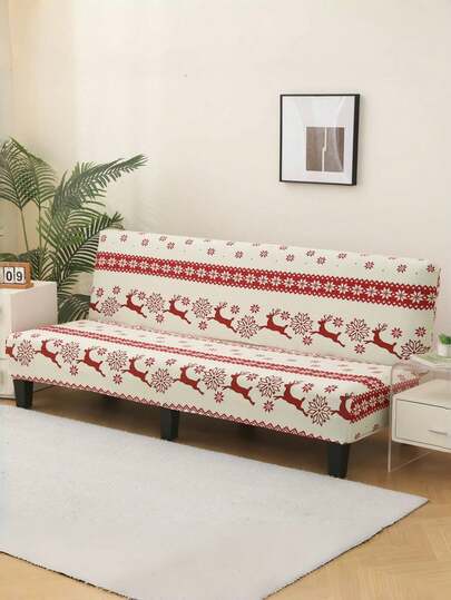 圣诞主题沙发床罩，节日派对装饰家居家具保护套 - 柔软弹力面料，适用于餐厅、公寓、宿舍、酒店、圣诞家居装饰、节日装饰、季节性装饰，紧身节日枕套，宿舍装饰