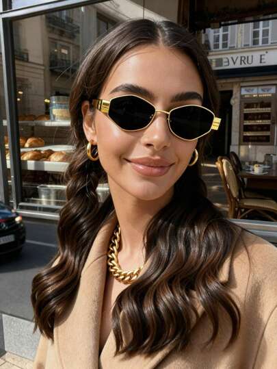 1PC Women's Retro Polygon Metal Fashion Glasses For Beach Vacation,Outdoor,Travel Shades Vintage Style Geometric Frame For Going Out Outfit