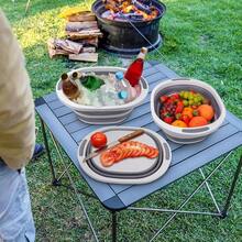 Collapsible BBQ Prep Tub With Lid 7.5L Bottle Wash Basin With Drain Plug Chopping Board Colander For Kitchen Portable Camping Sink Dish Basin Folding Dish Pan Storage Basket Picnic BBQ Accessories - Xám - Xem 7