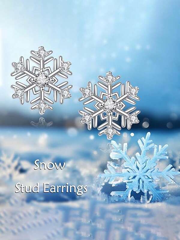 Pendientes de copo de nieve de plata de ley S925, regalo de joyería navideña para familia, amigos, cumpleaños, aniversario