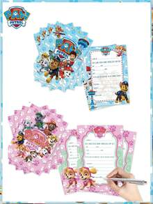 Paw Patrol 12/24 张汪汪队主题派对生日邀请卡。粉色和蓝色汪汪队生日、节日、派对邀请卡、贺卡邀请函 - 彩色 - 查看 5