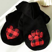 秋冬季爱心格子狗狗衣服，大小宠物卫衣，适合泰迪犬、博美犬、法国斗牛犬等宠物的时尚服装 - 彩色 - 查看 1