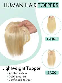 Human Hair Topper With Bangs Bleach Blonde New Upgrade Hair Toppers For WomenCovers Gray &Adds Volume Lightweight Seamless Hair Topper Silk Base Clips In Topper - S613 - View 3