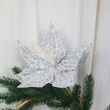 Christmas Artificial Flower, Shiny Colorful Tree Topper Stem Home Decor Party Favor - Silver - View 2