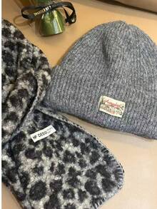 1 Set High-Quality Reversible Warm & Fashionable Casual Applique Beanie & Scarf Set Accessories For Winter