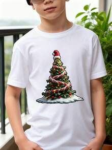 Playeras de niño Árbol de Navidad con Caramelo de Cane sudaderas de niño camisas para niño Camisetas de niña Camiseta de Halloween para niñas Regalos navideños Camisetas navideñas Camisetas para niños y niñas La tela es suave, transpirable y cómoda, hecha de puro algodón. - Blanco - Ver 1