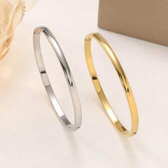 Minimalist Bangle Bracelets Set For Women, 18K Gold Plated & Silver Tone Stainless Steel Slim Cuff Bracelets, Classic Elegant Jewelry Gift For Her