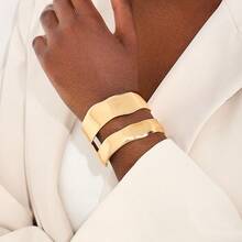 Wide Women's Bracelet, Contemporary And Elegant Design, 925 Silver And 18K Gold Plated, Minimalist Geometric Style - Vàng - Xem 1