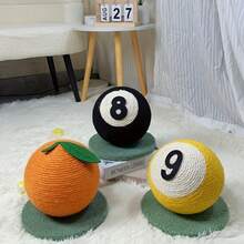 Interactive Vertical Hemp Cord Cat Scratch Post With 8 Or 9 Orange Fruit Balls - Durable Hairless Cat Toy For Indoor Climbing, Scratching And Playing - 黑色八號撞球形狀 - 查看 5