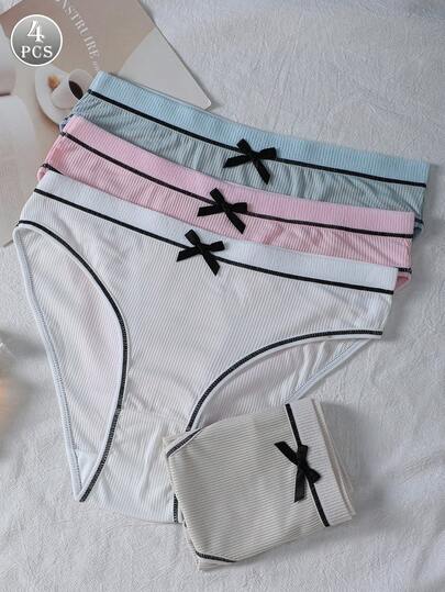 4 piezas/paquete Bragas cómodas y acanaladas para mujer