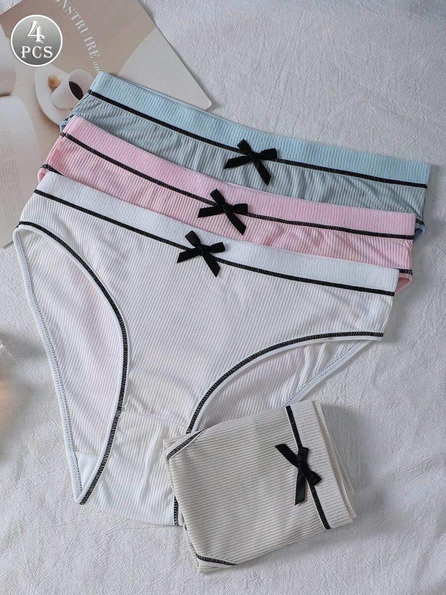 4 piezas/paquete Bragas cómodas y acanaladas para mujer - Multicolor - Ver 1