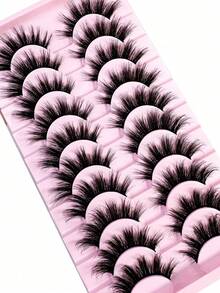 10Pairs Of 5D Fluffy Artificial Mink Eyelashes Slim False Eyelashes Thick False Eyelashes Curling False Eyelashes 3D Natural False Eyelashes Suitable For Holiday Parties Halloween Christmas False Eyelashes Cat Eye Lashes For Halloween Cosplay Manga Various Occasions - 黑色 - 查看 3