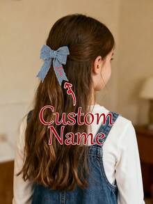 1pc Custom Name Y2k Hair Bow For Girls Stars Printed Personalized Bow Alligator Clip Elegant Blue Gradient Custom Text Hair Clip Cute Sweet Customized Hairpins Fashion Sparkly Barrettes Kids Hair Accessory