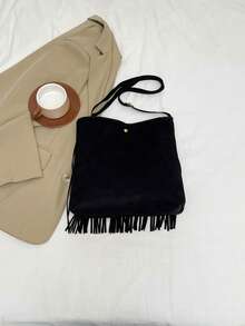 1pc Fashionable Minimalist Chic One Shoulder Tote Bag, New Korean Style Women Underarm Handbag - Black - View 8