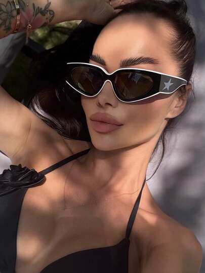 1 Pair Colorblock Fashion Glasses, Versatile & Casual, Elegant Design, Suitable For Family Outings, Travel, Beach, Music Festivals And Daily Wear