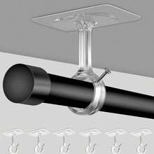 2 件天花板窗帘杆支架，无需钻孔天花板安装窗帘杆支架，重型自粘式窗帘杆固定器，可调节窗帘钩，适合直径 1.2 英寸的杆，适用于衣柜、卧室、浴室、厨房、公寓 - 彩色 - 查看 3