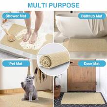 1pc Thicken Simple Solid Color Bathroom Mat With Rubber Backing For Shower Room Bathroom Toilet Rug With Hollow Circle Design, Room Decor - Beige - View 5