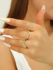 1 Set Of 3pcs Fashionable Asymmetrical Geometric Metal Rings