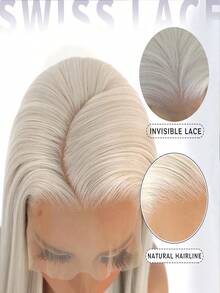 13x4 蕾丝前部 24 英寸铂金色直发合成蕾丝前部假发，预拔发际线，耐热纤维发丝，丝滑直发假发，适合女性、角色扮演、派对、日常使用