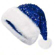 Christmas Sequin Santa Hat - Double Layer Shimmery Polyester Beanie Cap With Plush Trim, Inelastic, Handwash Only, Knitted Craftsmanship, No Feathers, Festive Holiday Headwear For Adults - Multicolor - View 9
