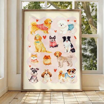 Puppy Love Print / Kids Dog Illustration / Nursery Art / Kids Room / Art / Print / Gifts For Her / Kids / Dog Poster / Colour Pop / Bright