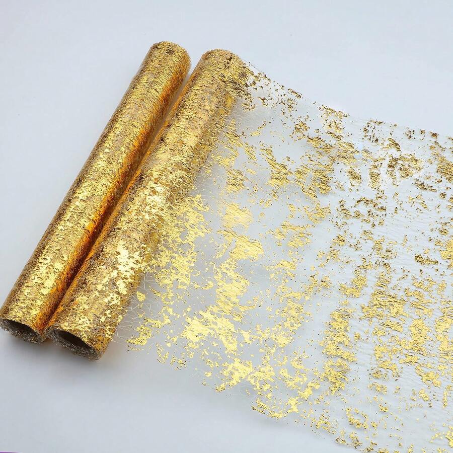 2pcs Gold Metallic Sequin Shiny Foil Mesh Table Runner, 11*118 Inches, Suitable For Wedding, Birthday, Graduation, Party, Anniversary, Christmas, Thanksgiving Decoration - Multicolor - View 1