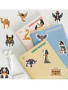 50pcs Vinyl Egyptian Stickers - CACOMVE Mixed Cartoon Decals For Water Bottle, Skateboard, Laptop, Phone, Reusable Waterproof Graffiti Stickers For Journaling, Scrapbooking, Party Supplies